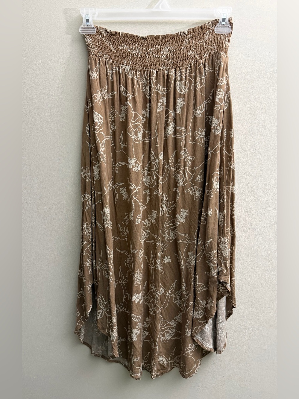 Sozy XL Womens Mia Midi skirt with smocked waist and pockets brown floral EUC